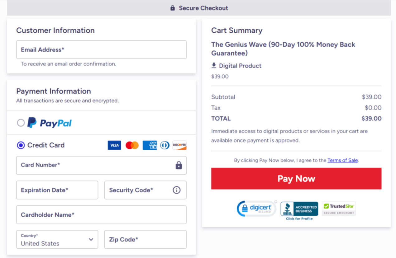 The Genius Song checkout page